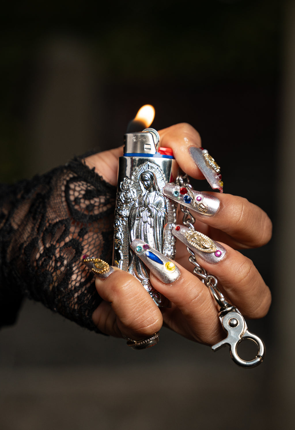 Chrome La virgen lighter holder